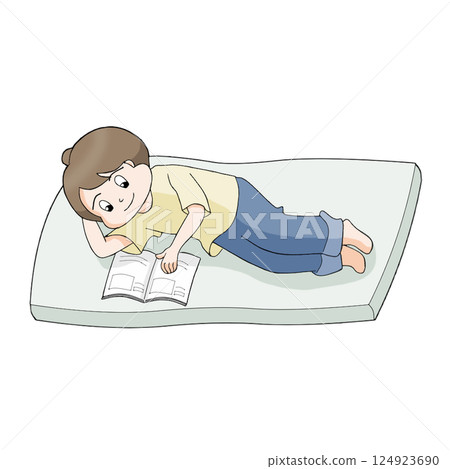Dad lying down and reading a book No background Dad lying down and reading a book No background 124923690