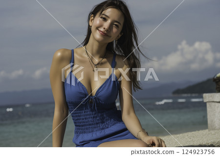 仲夏海灘女性形象 124923756