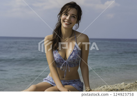 仲夏海灘女性形象 124923758