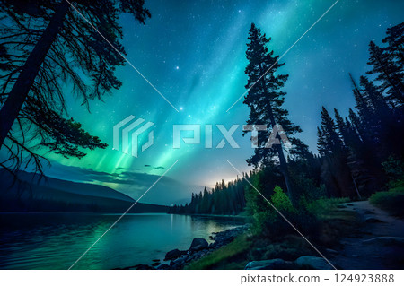 abstract background with magic forest and mountains 124923888