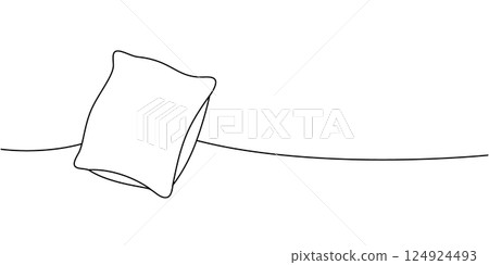 Comfortable fluffy pillow one line continuous drawing. Plump pillow for sleeping. Vector illustration. 124924493