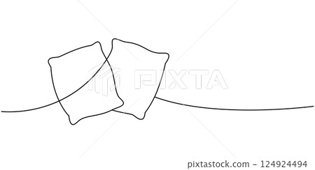 Two comfortable fluffy pillows one line continuous drawing. Plump pillows for sleeping. Vector illustration. 124924494