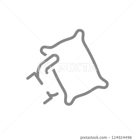 Hand holding pillow line icon. Warm cozy pillow symbol. Vector illustration. 124924496