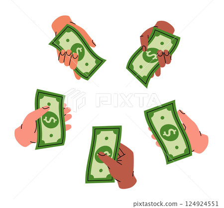 Hands give dollar bills. Money investment and business commerce. Vector illustration. Hands give dollar bills. Money investment and business commerce. Vector illustration. 124924551