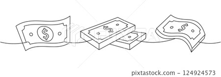 Set of dollar stacks one line continuous drawing. Money investment and finance. Vector illustration. Set of dollar stacks one line continuous drawing. Money investment and finance. Vector illustration. 124924573
