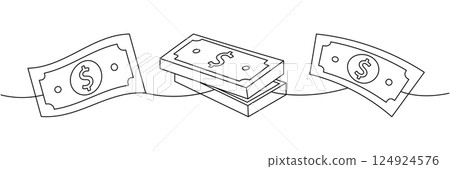 Dollar bills stacks one line continuous drawing. Money investment and finance. Vector illustration. Dollar bills stacks one line continuous drawing. Money investment and finance. Vector illustration. 124924576