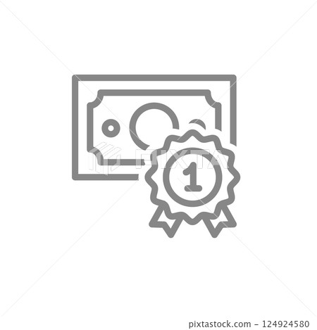 Money bill with reward medal line icon. Money prize reward symbol. Vector illustration. 124924580