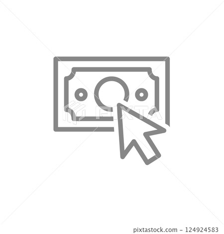 Money bill with arrow cursor line icon. Online bill payment symbol. Vector illustration. 124924583