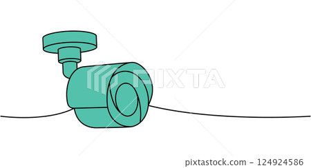 Video spy camera one line colored continuous drawing. Security surveillance system. Vector illustration 124924586
