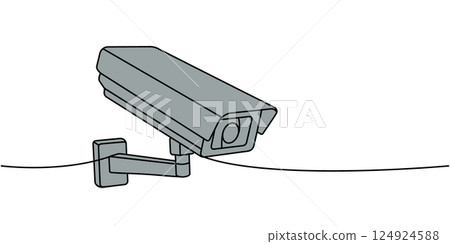 Security camera one line colored continuous drawing. Security surveillance system. Vector illustration 124924588