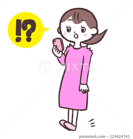 Illustration of a woman surprised by her smartphone Illustration of a woman surprised by her smartphone 124924741