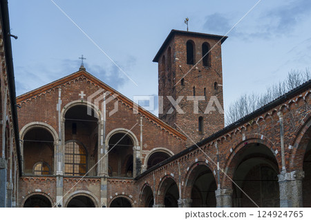 Nice shot of Atrium of Ansperto of abbey of Saint Ambrose at evening 124924765