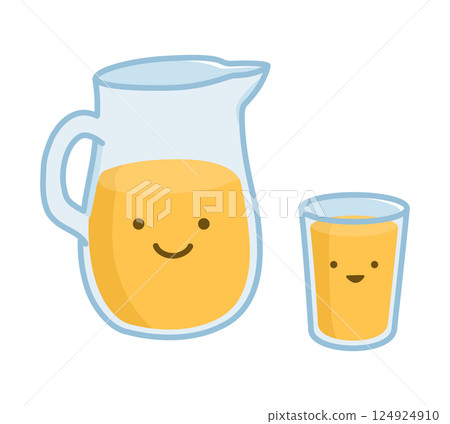 Orange juice characters in a bottle and a glass Orange juice characters in a bottle and a glass 124924910