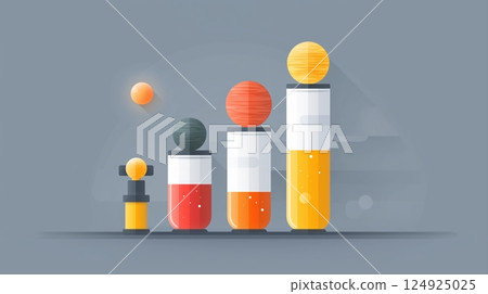 Colorful Growth Chart with Test Tubes and Spheres on a Minimalistic Background in Flat Design 124925025