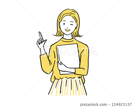 拿著筆記本電腦和眨眼和指點的女人 124925137