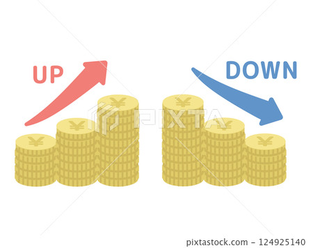 Money increases and decreases, rising and falling arrow illustration 124925140