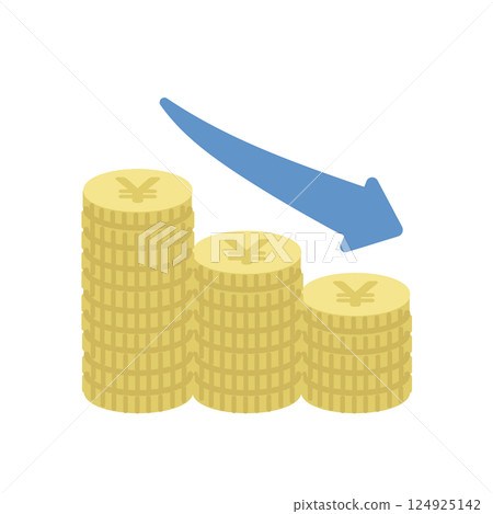 Money decreasing, descending arrow illustration 124925142