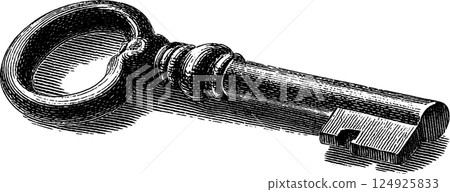 Vintage engraved skeleton key art for antique design and decoration 124925833