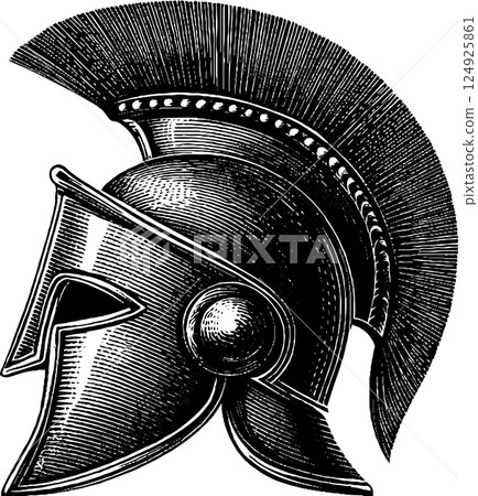 Engraved knight helmet with intricate black details for historical design Engraved knight helmet with intricate black details for historical design 124925861