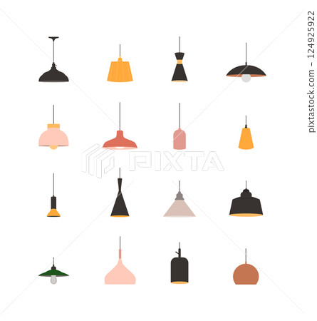 Set of Hanging Ceiling Lamps in Flat Vector Style for Interior Design and Decoration 124925922