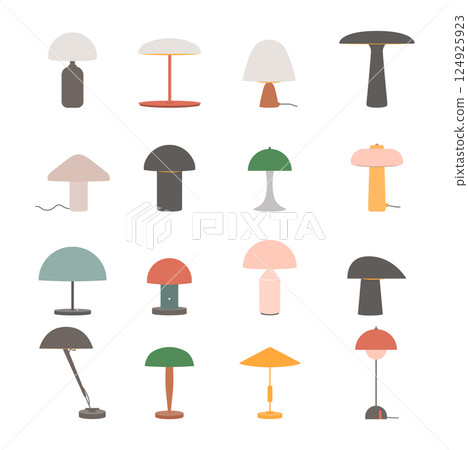 Set of Table Lamps in Flat Vector Style for Interior and Home Decor 124925923