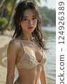 海中穿著白色比基尼的女人 124926389