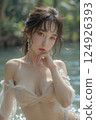 穿著白色比基尼的年輕女子 124926393