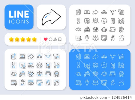 Winner medal, Meeting and Website education line icons for web app. Message, Share, Like social media icons. Pack of Lock, Clipboard, Qr code pictogram icons. Vector Winner medal, Meeting and Website education line icons for web app. Message, Share, Like social media icons. Pack of Lock, Clipboard, Qr code pictogram icons. Vector 124926414