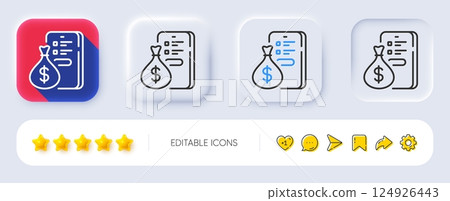 Money line icon. Neumorphic, Flat shadow, 3d buttons. Invest application sign. Phone trade symbol. Line money icon. Social media icons. Vector 124926443