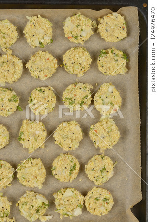 Raw soy patties Raw soy patties 124926470