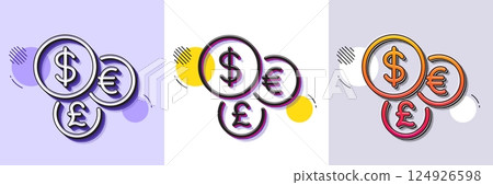 Money currency line icon. Halftone dotted pattern. Gradient icon with grain shadow. Cash exchange sign. Stock trade symbol. Line money currency icon. Various designs. Vector 124926598