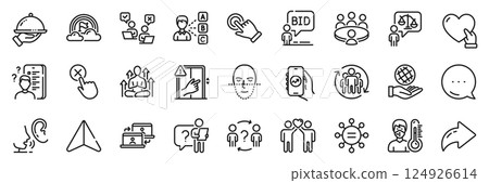 Dont touch, Whisper and Delegate question line icons pack. Share, Message, Paper plane icons. Lawyer, Restaurant food, Search employee web icon. Vector Dont touch, Whisper and Delegate question line icons pack. Share, Message, Paper plane icons. Lawyer, Restaurant food, Search employee web icon. Vector 124926614