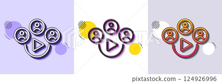 Video conference line icon. Halftone dotted pattern. Gradient icon with grain shadow. Online meeting sign. Video teamwork symbol. Line video conference icon. Various designs. Vector 124926996