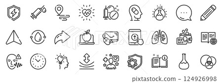 Depression treatment, Patient and Pencil line icons pack. Share, Message, Paper plane icons. Swipe up, Time management, Idea web icon. Internet book, Place, Manual pictogram. Vector Depression treatment, Patient and Pencil line icons pack. Share, Message, Paper plane icons. Swipe up, Time management, Idea web icon. Internet book, Place, Manual pictogram. Vector 124926998