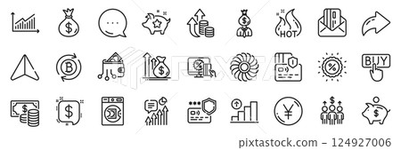 Payment message, Hot sale and Card line icons pack. Share, Message, Paper plane icons. Launder money, Refresh bitcoin, Budget web icon. Credit card, Discount, Online shopping pictogram. Vector Payment message, Hot sale and Card line icons pack. Share, Message, Paper plane icons. Launder money, Refresh bitcoin, Budget web icon. Credit card, Discount, Online shopping pictogram. Vector 124927006