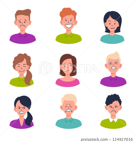 Set of portraits and avatars of man and woman.Facial expression. 124927016