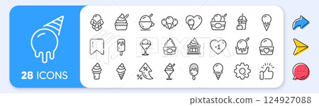 Ice cream line icons. Interest rate, AI generate, Inflation icons. Vanilla sundae, frozen yogurt, bubble waffle. Sweet dessert food, milkshake with ice cream, sundae icons. Vector 124927088