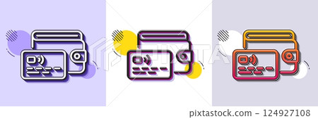 Wallet line icon. Halftone dotted pattern. Gradient icon with grain shadow. Money purse with credit card sign. Cash budget symbol. Line wallet icon. Various designs. Vector 124927108