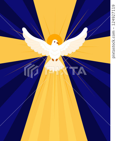Pentecost Holy Spirit Dove Banner. Catholics or Christians Religious Culture Holiday. Vertical Poster for Biblical Series. Vector Illustration Pentecost Holy Spirit Dove Banner. Catholics or Christians Religious Culture Holiday. Vertical Poster for Biblical Series. Vector Illustration 124927119