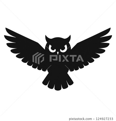 Silhouette illustration of an owl spreading its wings and taking off 124927233