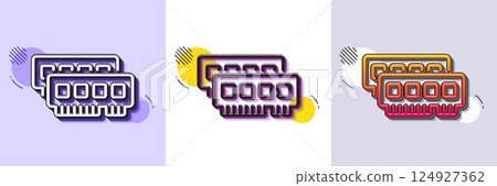 Ram line icon. Halftone dotted pattern. Gradient icon with grain shadow. Computer random-access memory component sign. Line ram icon. Various designs. Vector 124927362