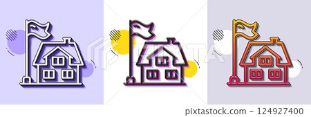 Building line icon. Halftone dotted pattern. Gradient icon with grain shadow. House architecture sign. Real estate property symbol. Line building icon. Various designs. Vector 124927400