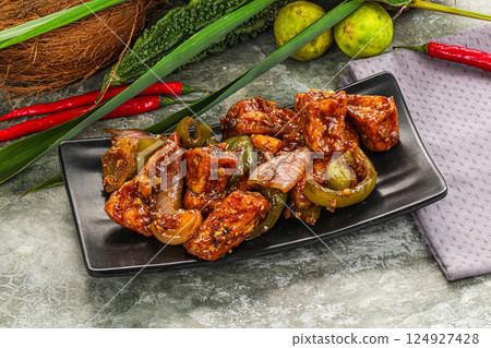 Indian cuisine - paneer with chilli 124927428