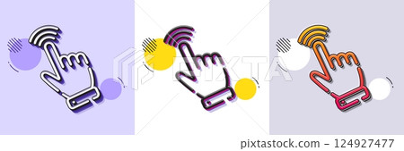 Hand cursor line icon. Halftone dotted pattern. Gradient icon with grain shadow. Click action sign. Finger pointer symbol. Line cursor icon. Various designs. Vector 124927477