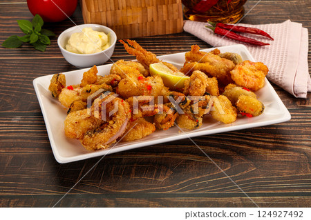 Fritto misto - deep fried seafood mix 124927492