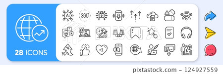 Phone payment, Auction hammer and File storage line icons. Interest rate, AI generate, Inflation icons. Pack of Swipe up, World globe, Ranking star icon. Vector 124927559