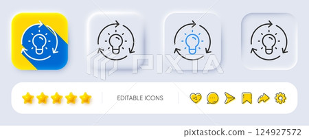 Idea line icon. Neumorphic, Flat shadow, 3d buttons. Lightbulb sign. Core value symbol. Line idea icon. Social media icons. Vector 124927572