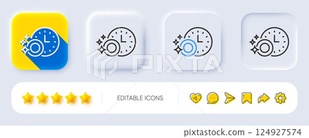 Cleaning dishes with Time line icon. Neumorphic, Flat shadow, 3d buttons. Dishwasher sign. Clean tableware sign. Line dishwasher timer icon. Social media icons. Vector Cleaning dishes with Time line icon. Neumorphic, Flat shadow, 3d buttons. Dishwasher sign. Clean tableware sign. Line dishwasher timer icon. Social media icons. Vector 124927574