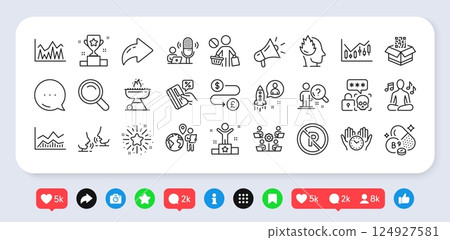 Credit card, Safe time and Qr code line icons pack. Social media: share, comment, like icons. Teamwork, Yoga music, Megaphone web icon. Talk, Search, No parking pictogram. Vector Credit card, Safe time and Qr code line icons pack. Social media: share, comment, like icons. Teamwork, Yoga music, Megaphone web icon. Talk, Search, No parking pictogram. Vector 124927581