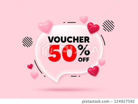Coupon glass speech bubble. Social media concept. Voucher 50 percent off sale. Special offer coupon sign. Black friday discount symbol. 3d hearts love speech bubble. Vector Coupon glass speech bubble. Social media concept. Voucher 50 percent off sale. Special offer coupon sign. Black friday discount symbol. 3d hearts love speech bubble. Vector 124927592